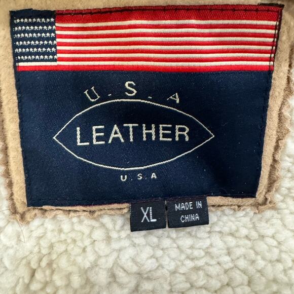 Leather USA Sherpa-Lined Suede Trucker Jacket Women’s XL Tan Western Vintage - Picture 4 of 9
